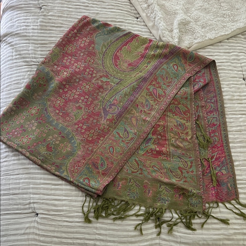 Gorgeous 100% Pashmina Olive, Pink, Teal, and Purple scarf or wrap